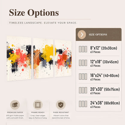 Paint splash abstract painting set of 3 poster prints size options