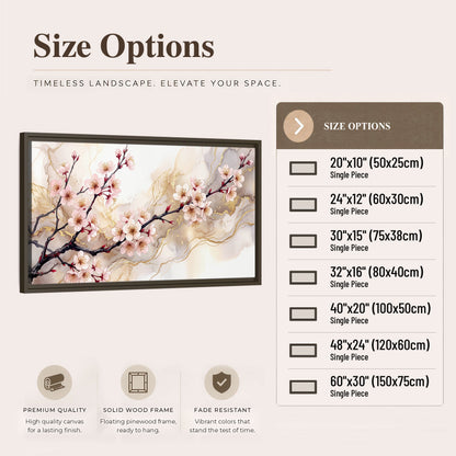 Cherry blossom branch with gold painting framed canvas wall art size options