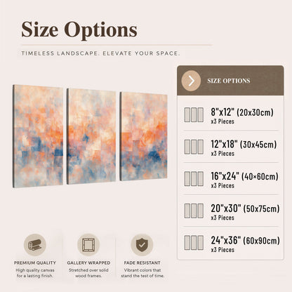 Peach and blue abstract painting 3 piece canvas wall art size options
