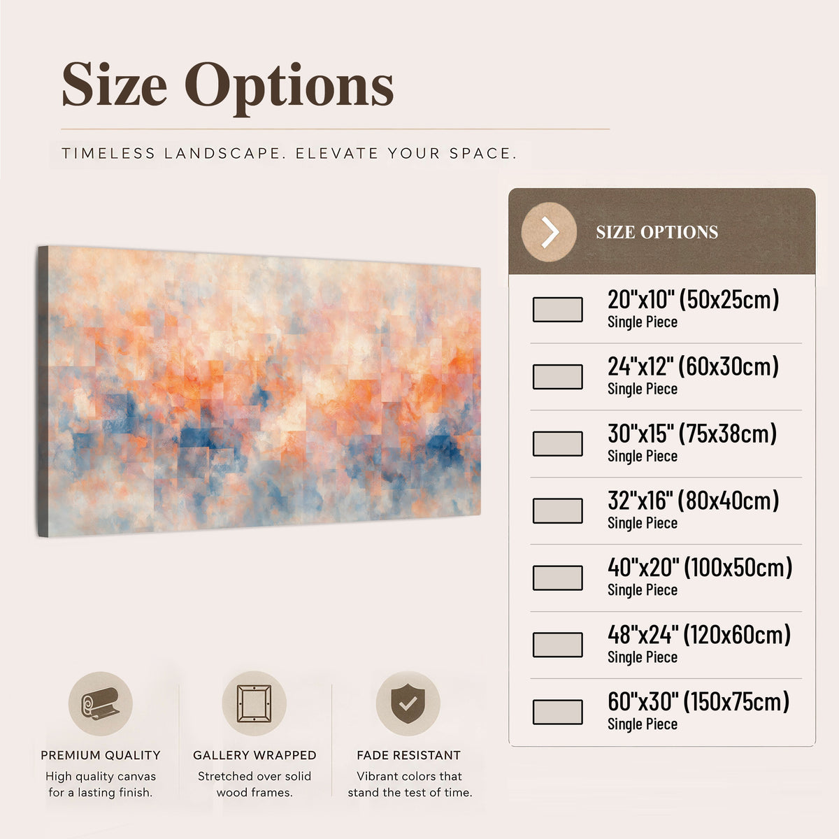 Peach and blue abstract painting canvas wall art size options