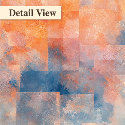 Peach and blue abstract painting detail close-up