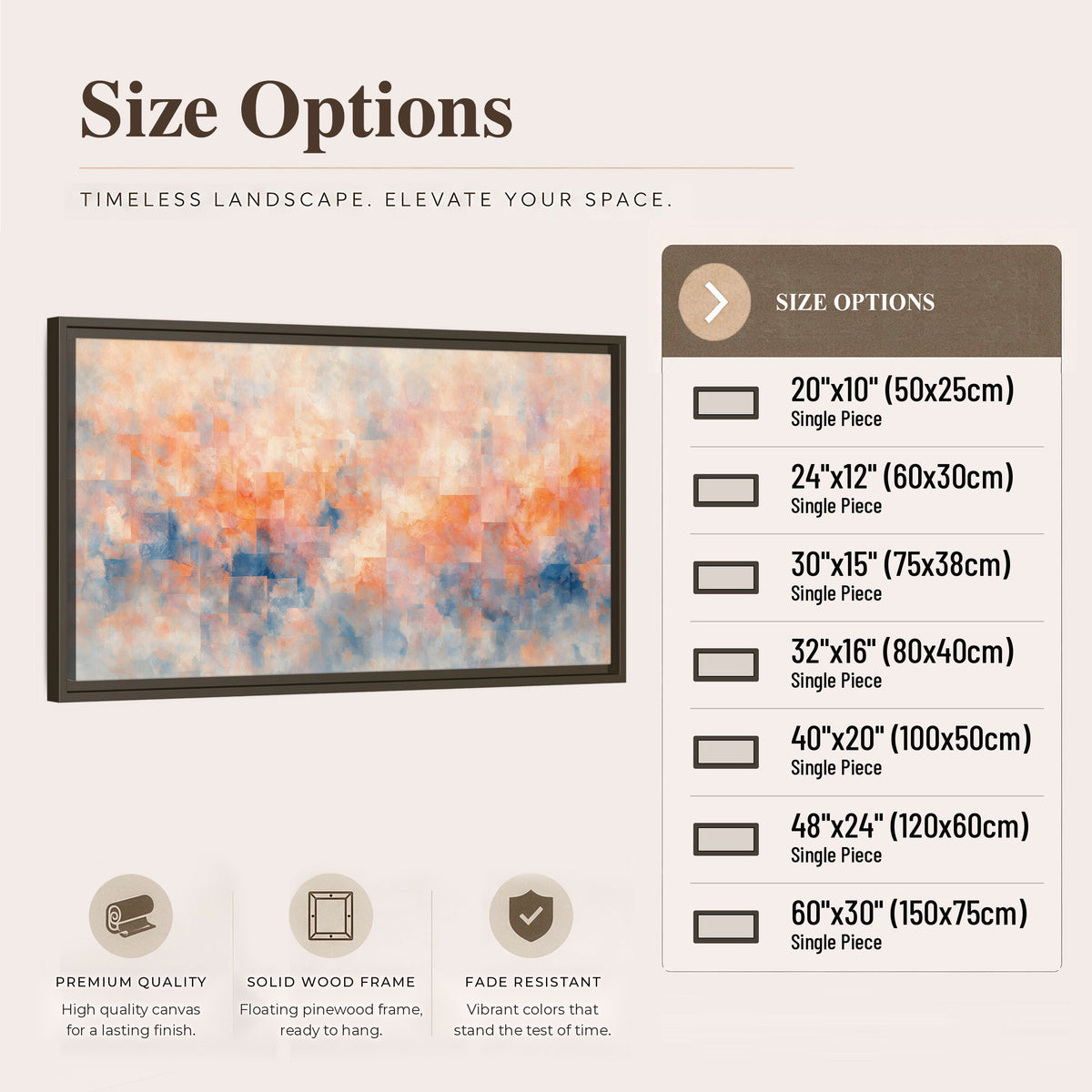 Peach and blue abstract painting framed canvas wall art size options