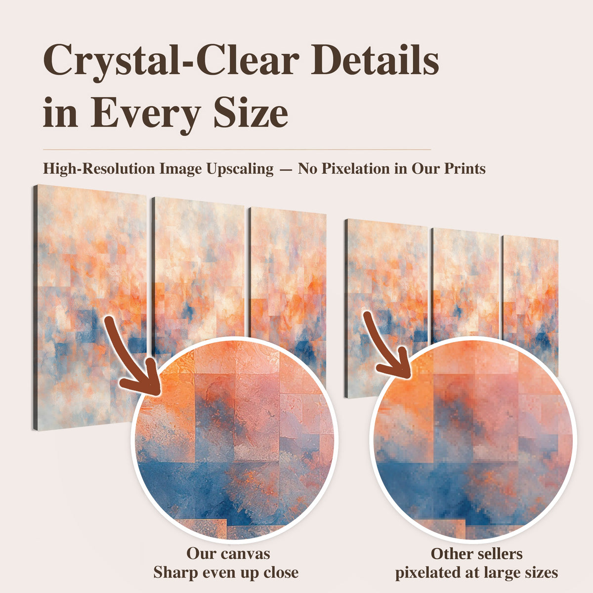 Peach and blue abstract painting high-resolution print quality comparison