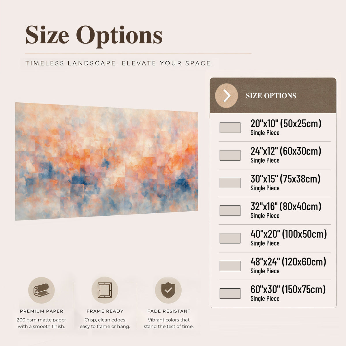 Peach and blue abstract painting poster print size options