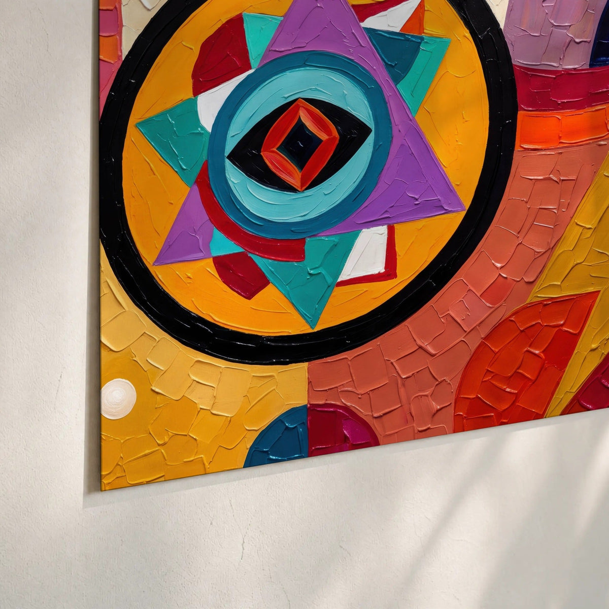 Bold boho geometric painting poster print close-up on matte paper