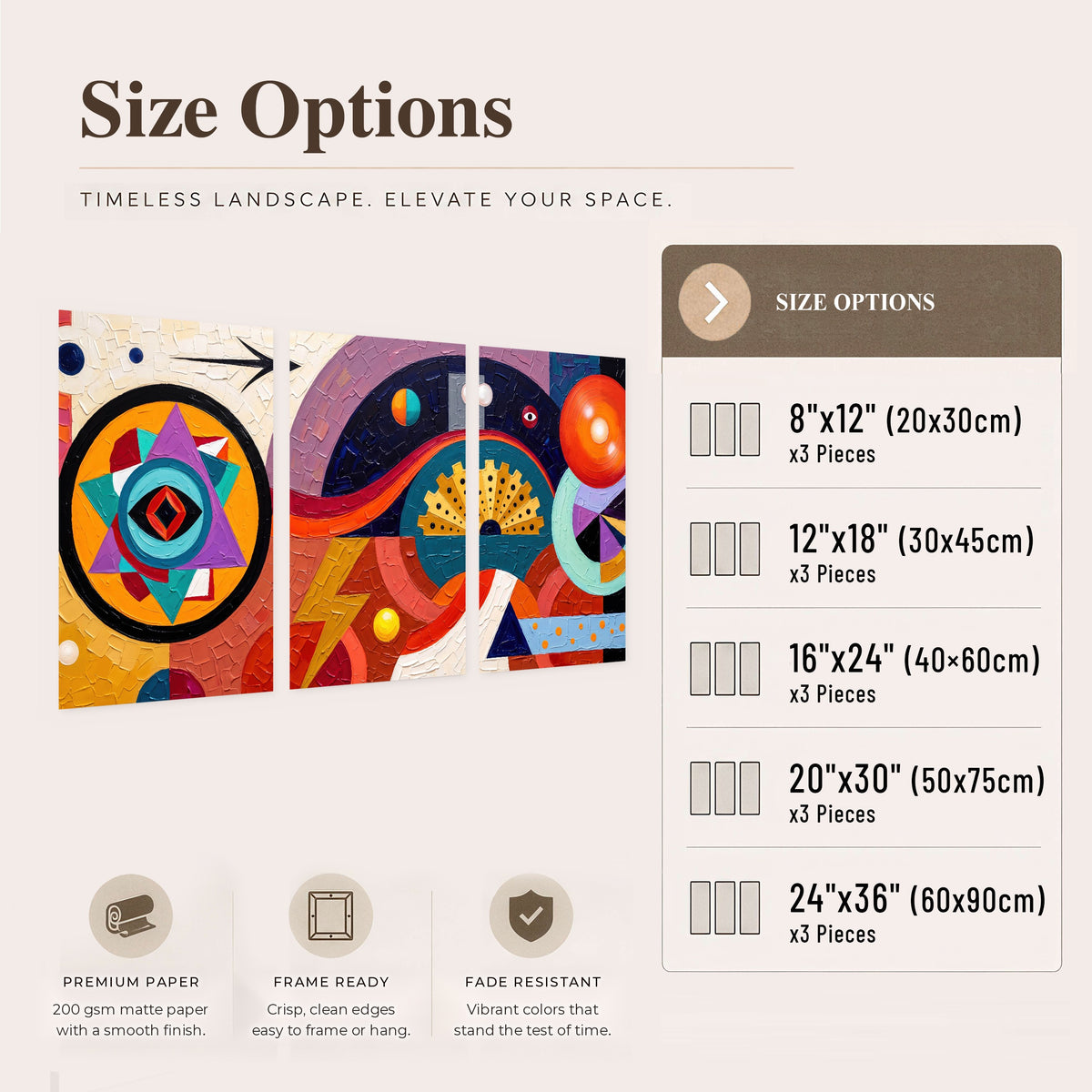 Bold boho geometric painting set of 3 poster prints size options
