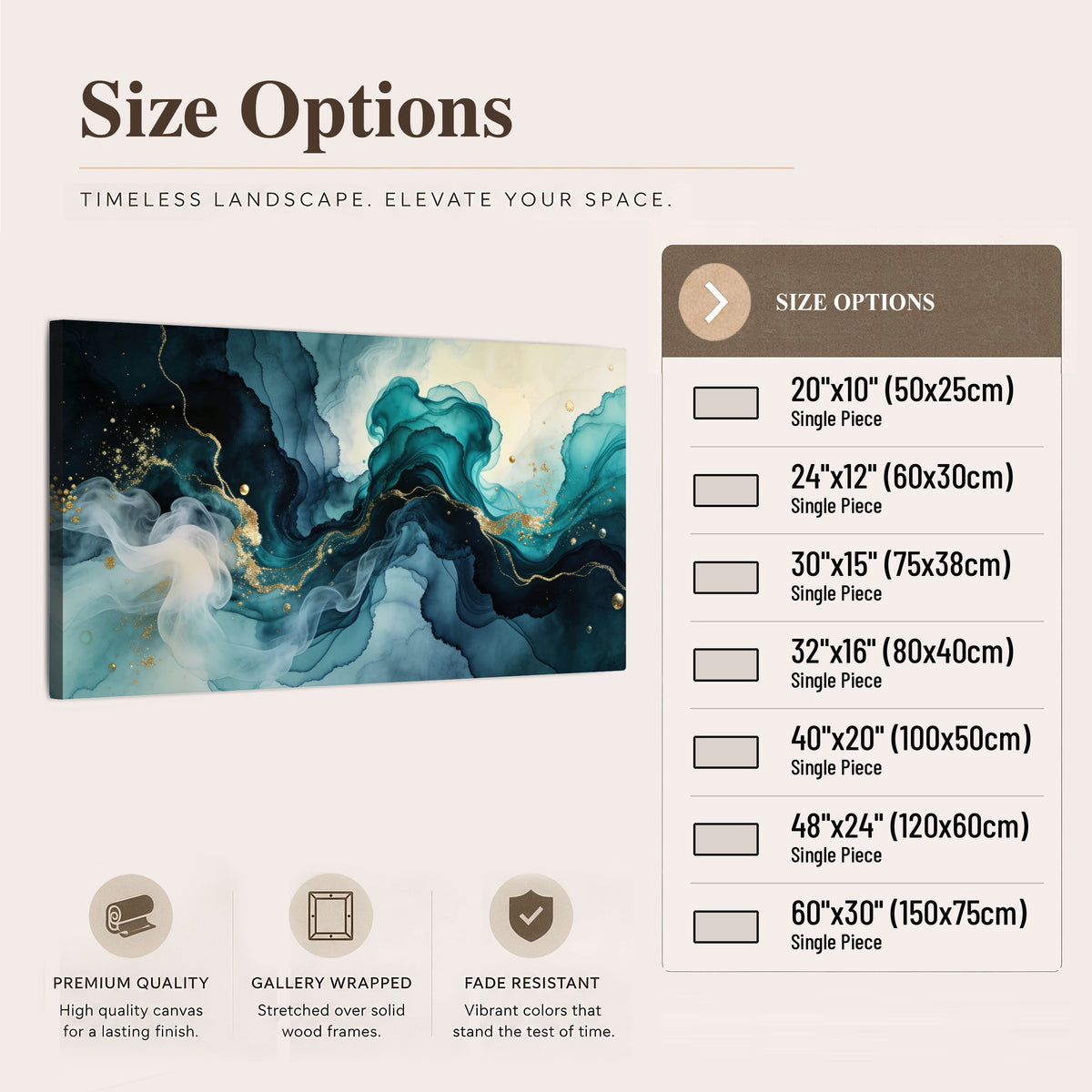Teal and gold abstract painting canvas wall art size options