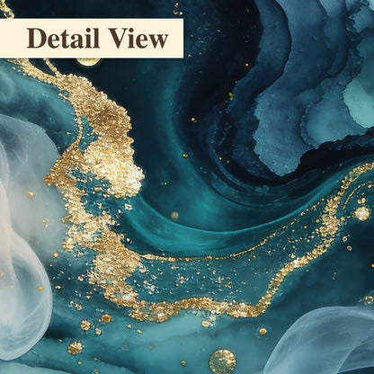 Teal and gold abstract painting detail close-up