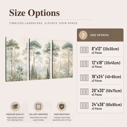 Vintage chinoiserie forest painting 3 piece canvas wall art size options