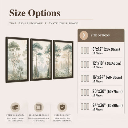 Vintage chinoiserie forest painting 3 piece framed canvas size options