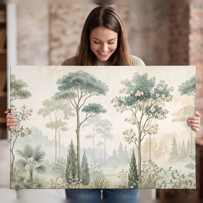 Vintage chinoiserie forest painting canvas wall art held in hands