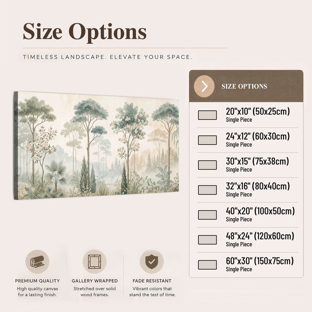 Vintage chinoiserie forest painting canvas wall art size options