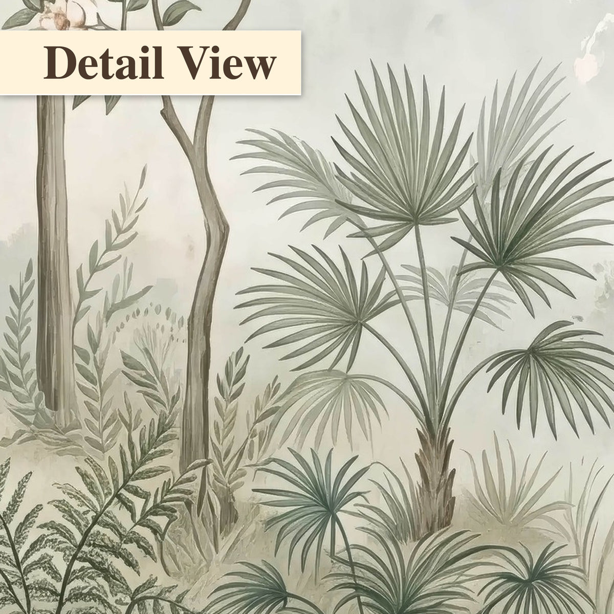 Vintage chinoiserie forest painting detail close-up