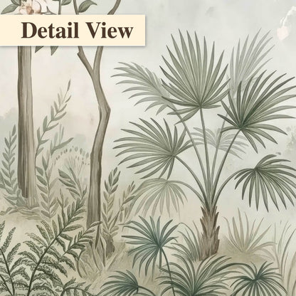 Vintage chinoiserie forest painting detail close-up