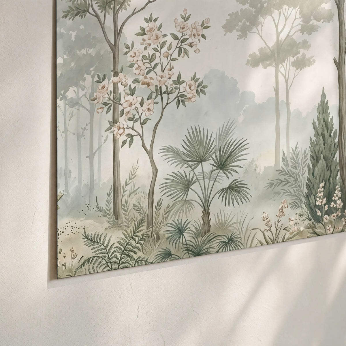 Vintage chinoiserie forest painting poster print close-up on matte paper