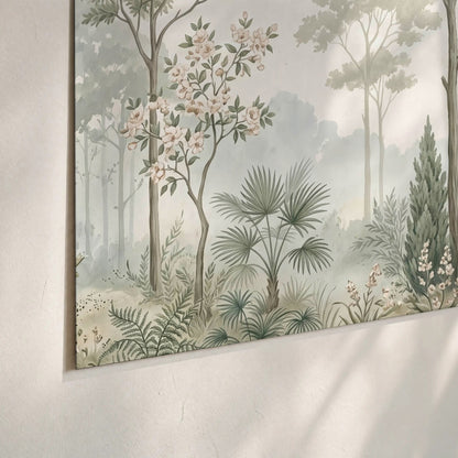 Vintage chinoiserie forest painting poster print close-up on matte paper