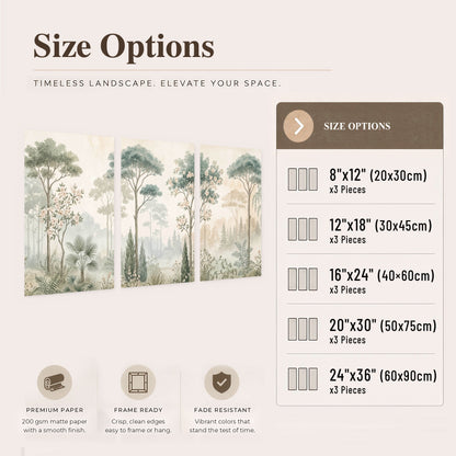 Vintage chinoiserie forest painting set of 3 poster prints size options
