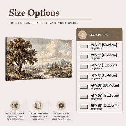 Vintage countryside engraving canvas wall art size options