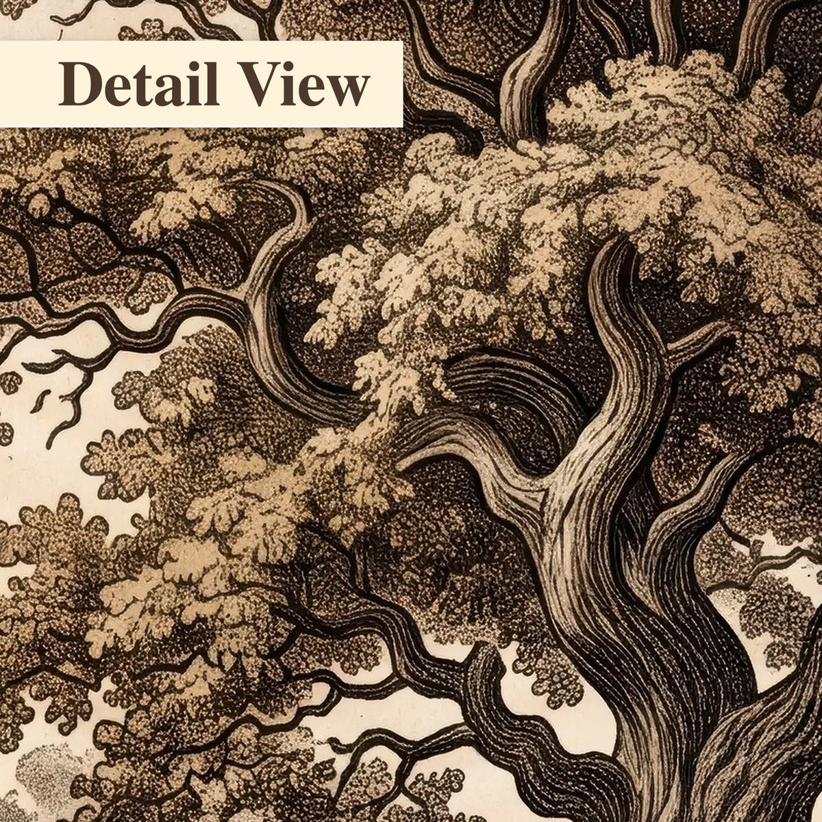 Vintage countryside engraving detail close-up