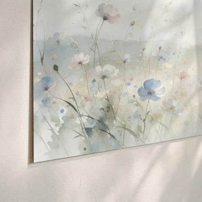 Watercolor wildflower meadow painting poster print close-up on matte paper