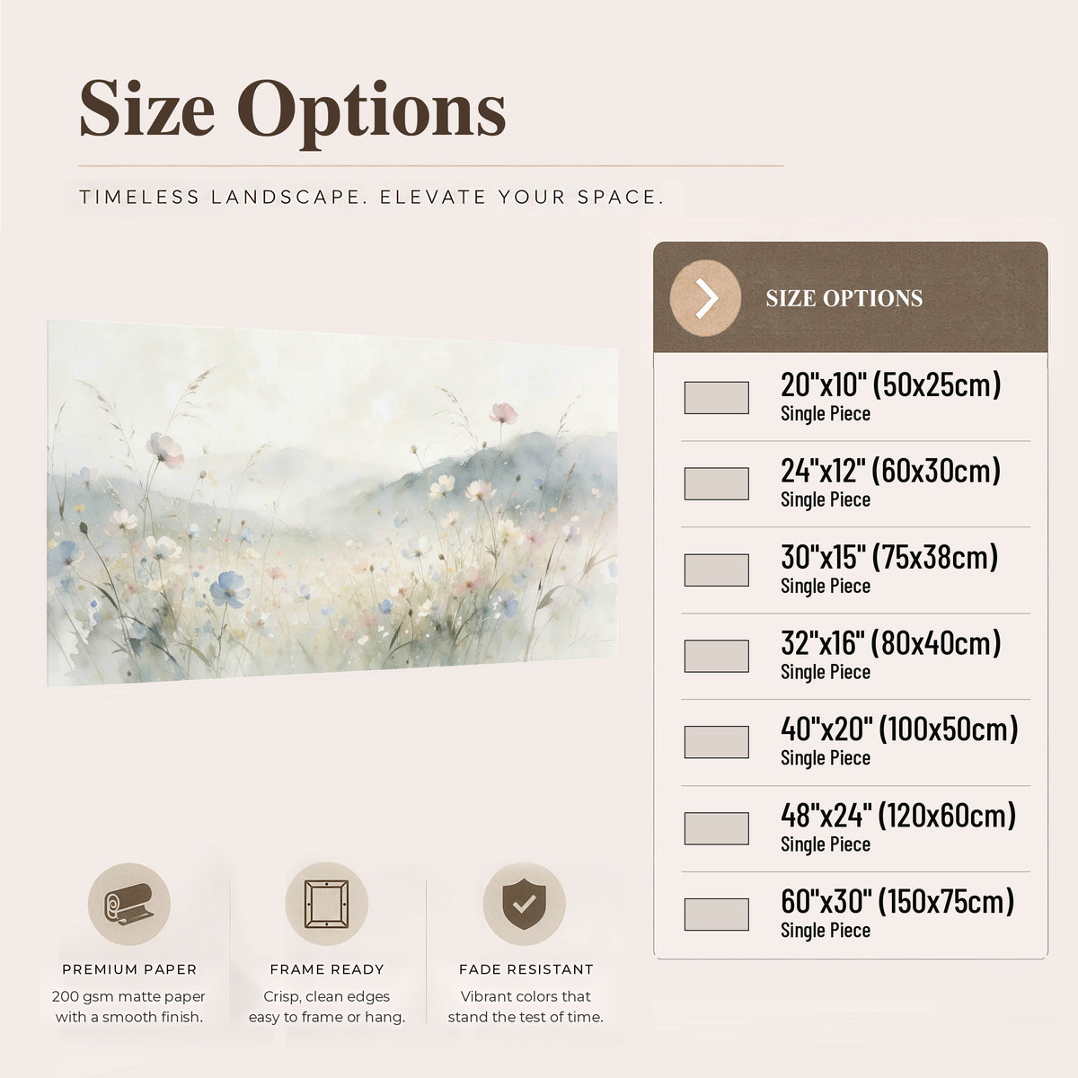 Watercolor wildflower meadow painting poster print size options