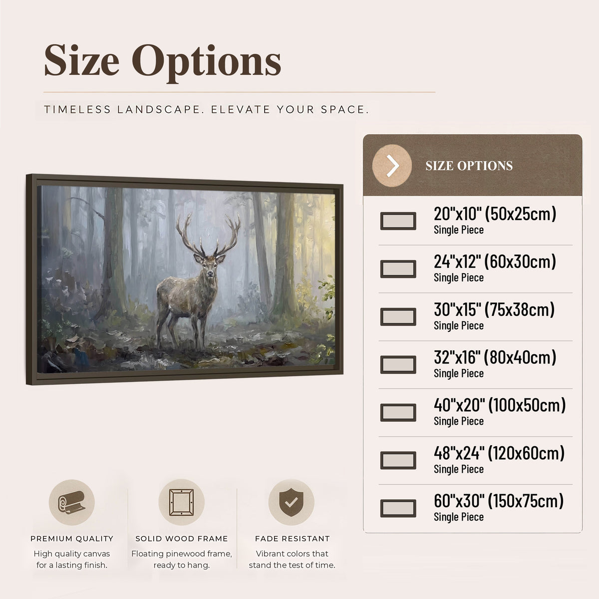 Stag in misty forest painting framed canvas wall art size options