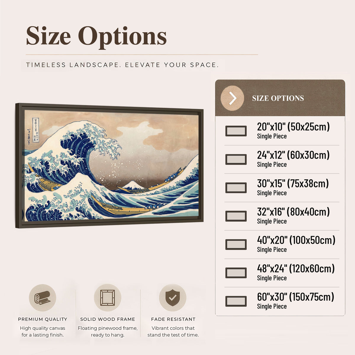 The Great Wave Japanese style painting framed canvas wall art size options