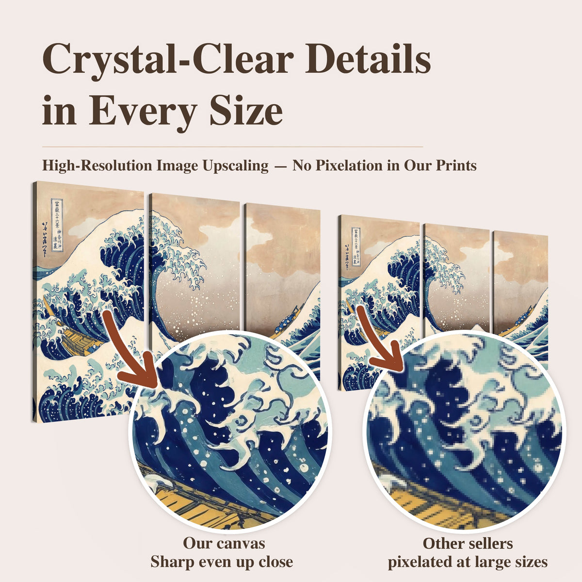 The Great Wave Japanese style painting high-resolution print quality comparison