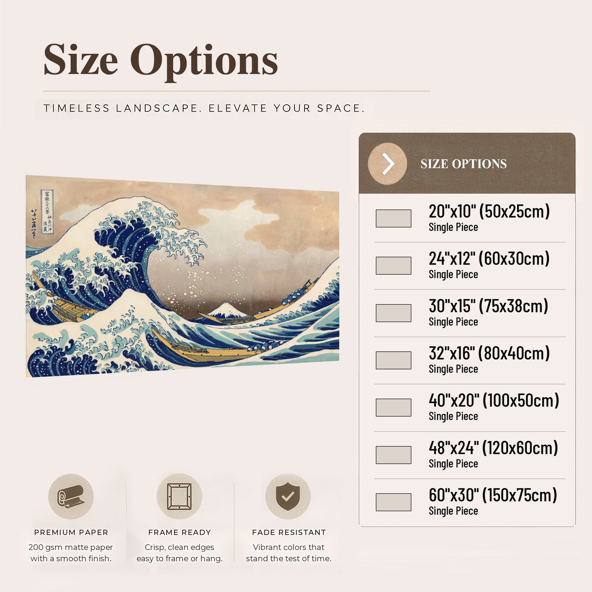 The Great Wave Japanese style painting poster print size options