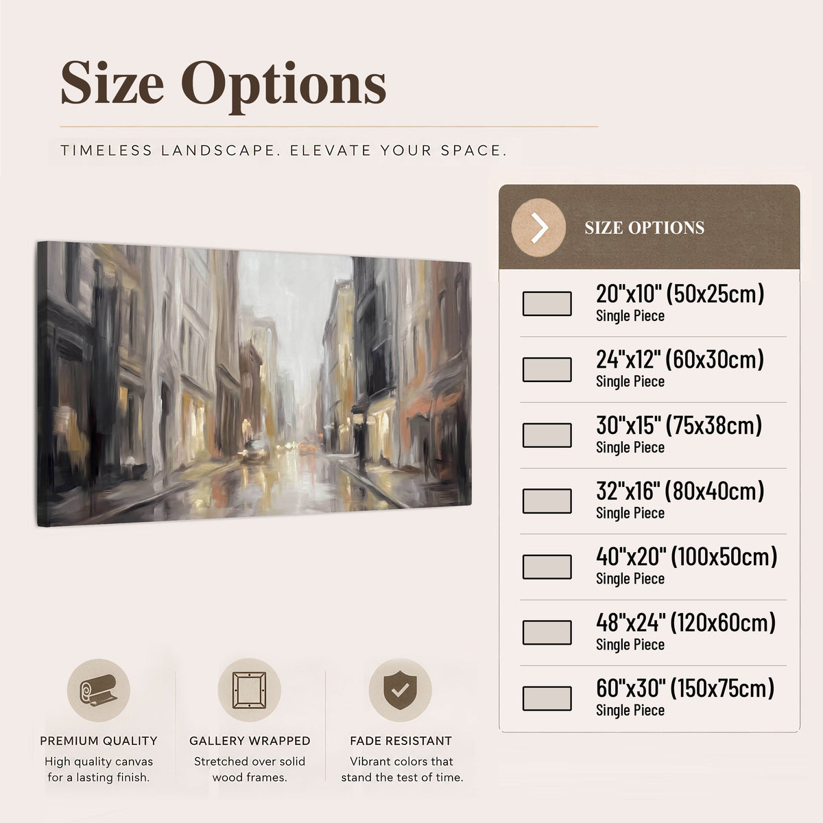 Rainy city street painting canvas wall art size options