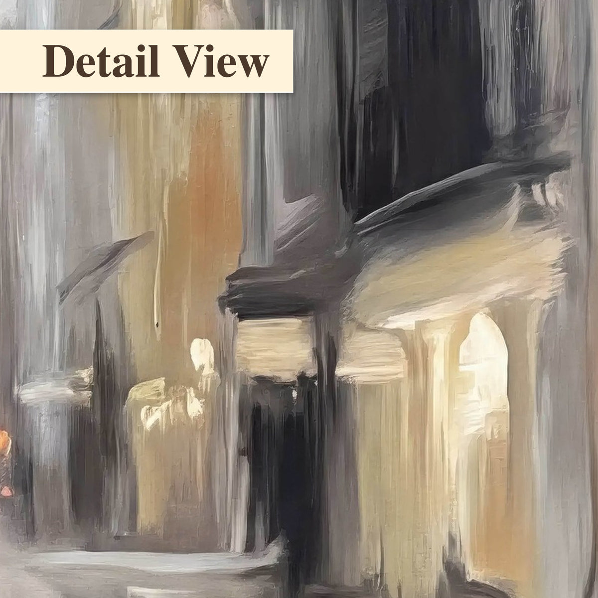 Rainy city street painting detail close-up