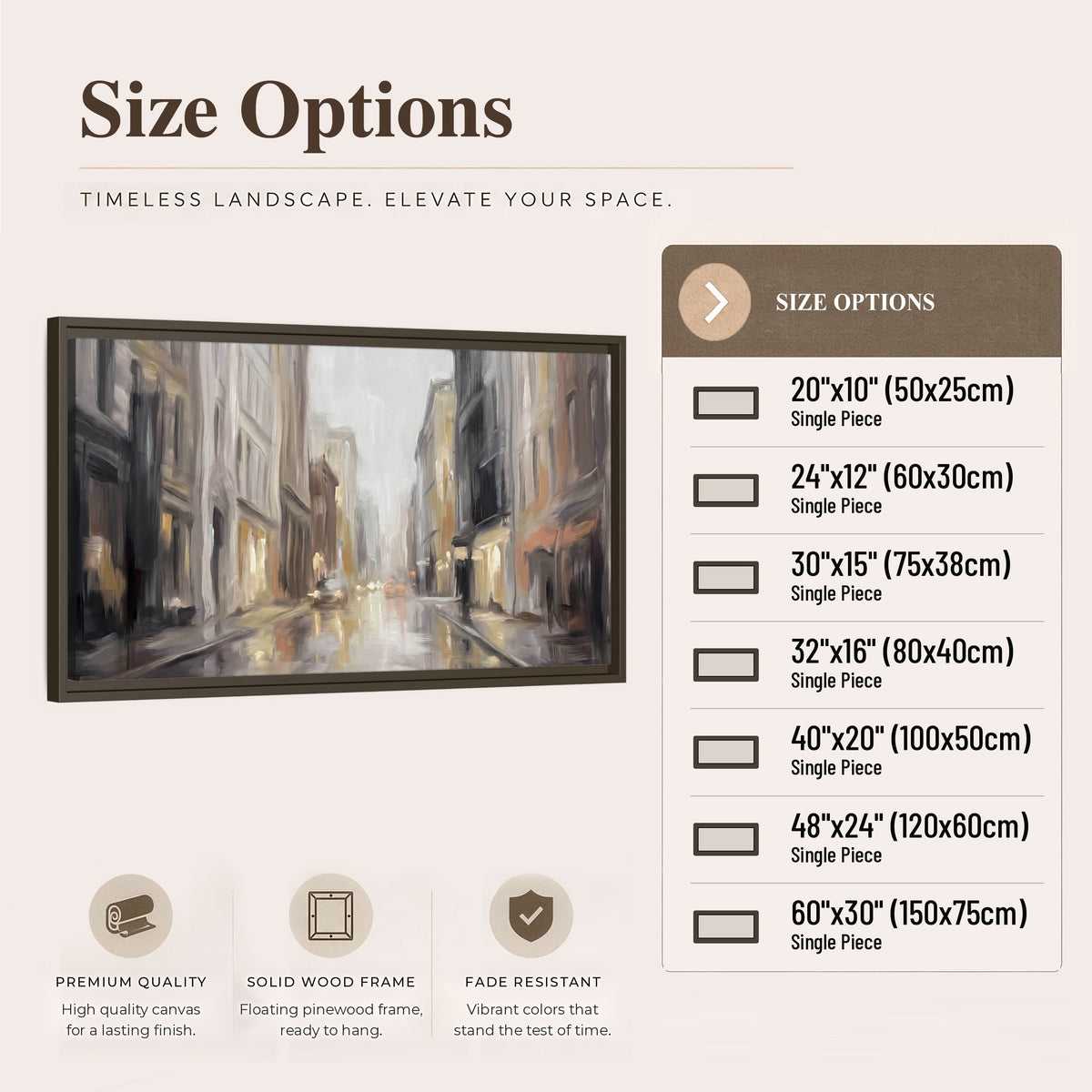 Rainy city street painting framed canvas wall art size options
