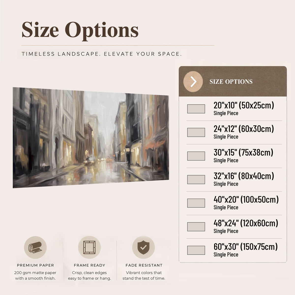 Rainy city street painting poster print size options