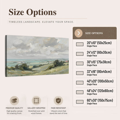 Coastal Countryside stretched canvas wall art size options chart