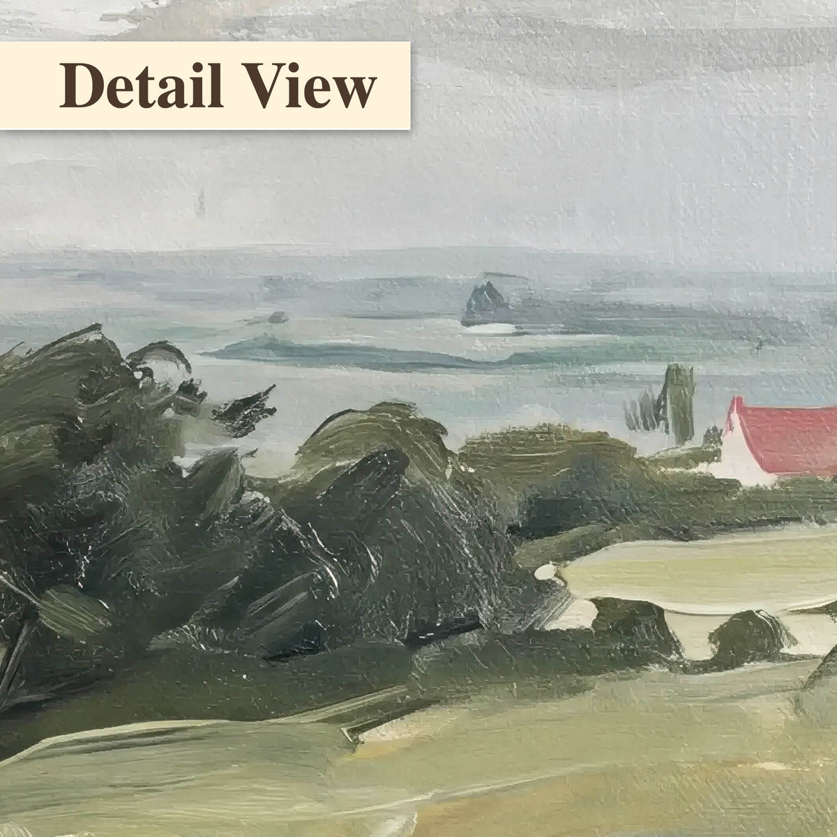 Coastal Countryside oil painting print detail close-up showing brushstroke texture