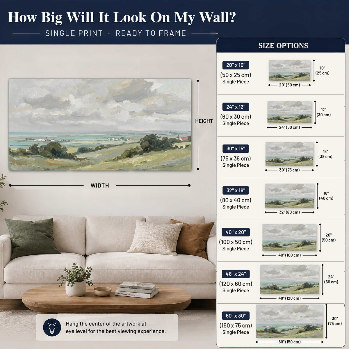 Coastal Countryside poster print size guide: how big it looks on the wall
