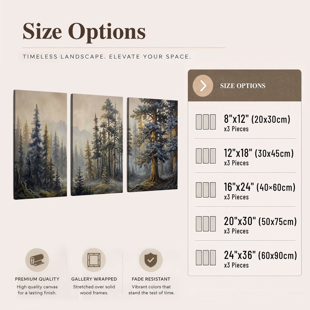 Pine forest mountain painting 3 piece canvas wall art size options