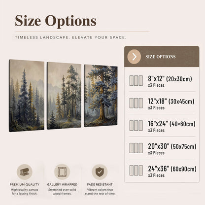 Pine forest mountain painting 3 piece canvas wall art size options