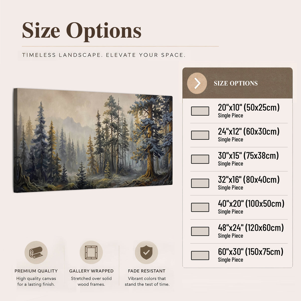 Pine forest mountain painting canvas wall art size options