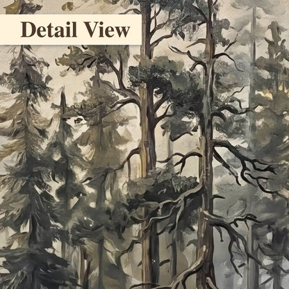 Pine forest mountain painting detail close-up