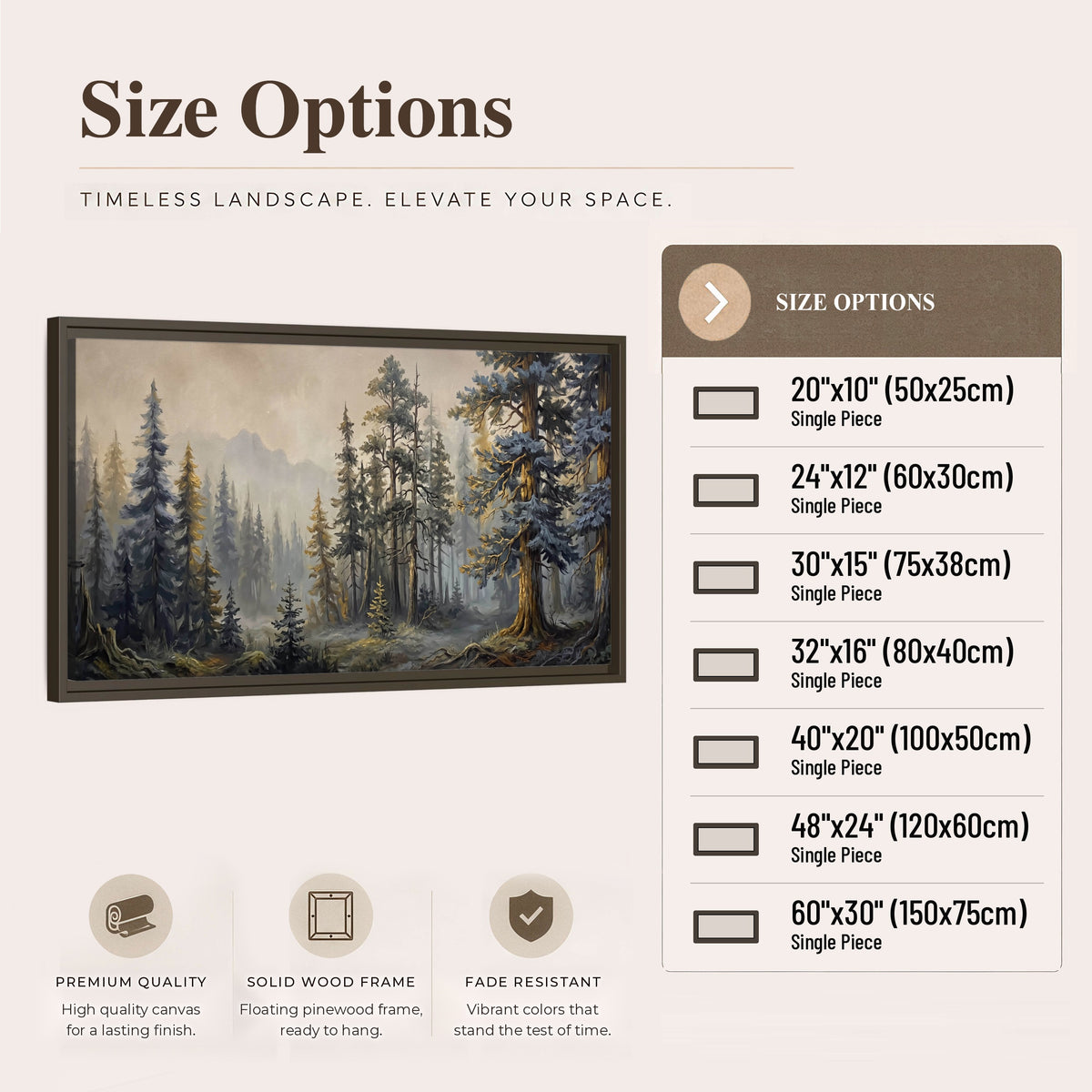 Pine forest mountain painting framed canvas wall art size options