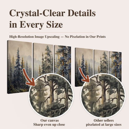 Pine forest mountain painting high-resolution print quality comparison