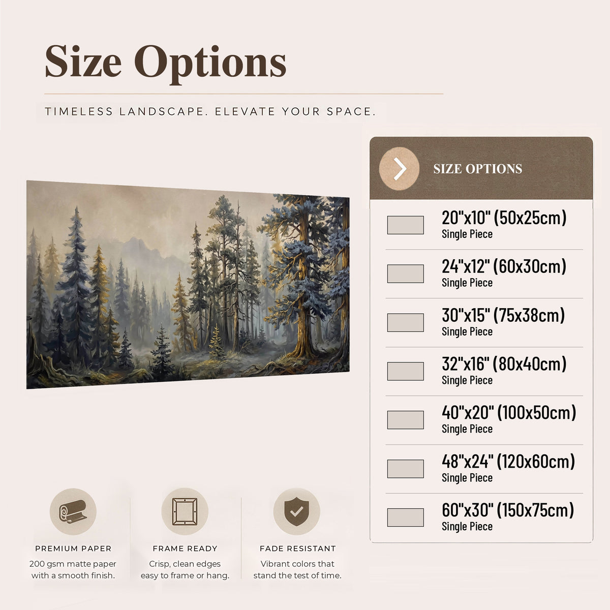 Pine forest mountain painting poster print size options