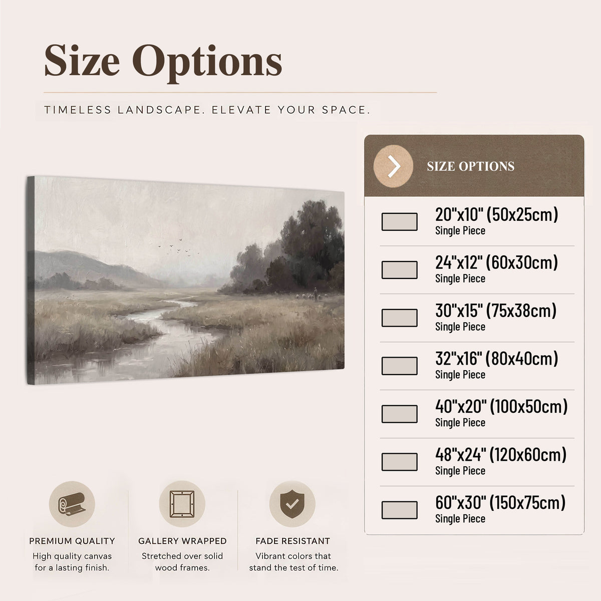 Misty meadow stream painting canvas wall art size options