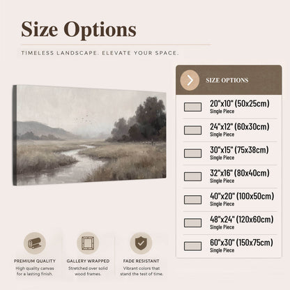 Misty meadow stream painting canvas wall art size options