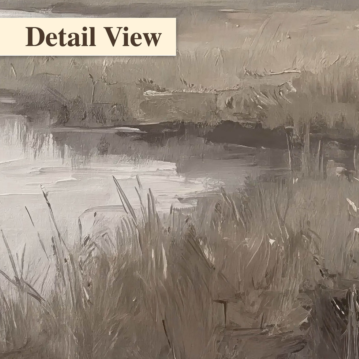 Misty meadow stream painting detail close-up