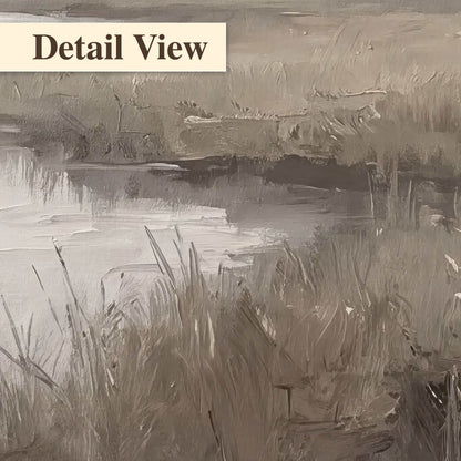 Misty meadow stream painting detail close-up