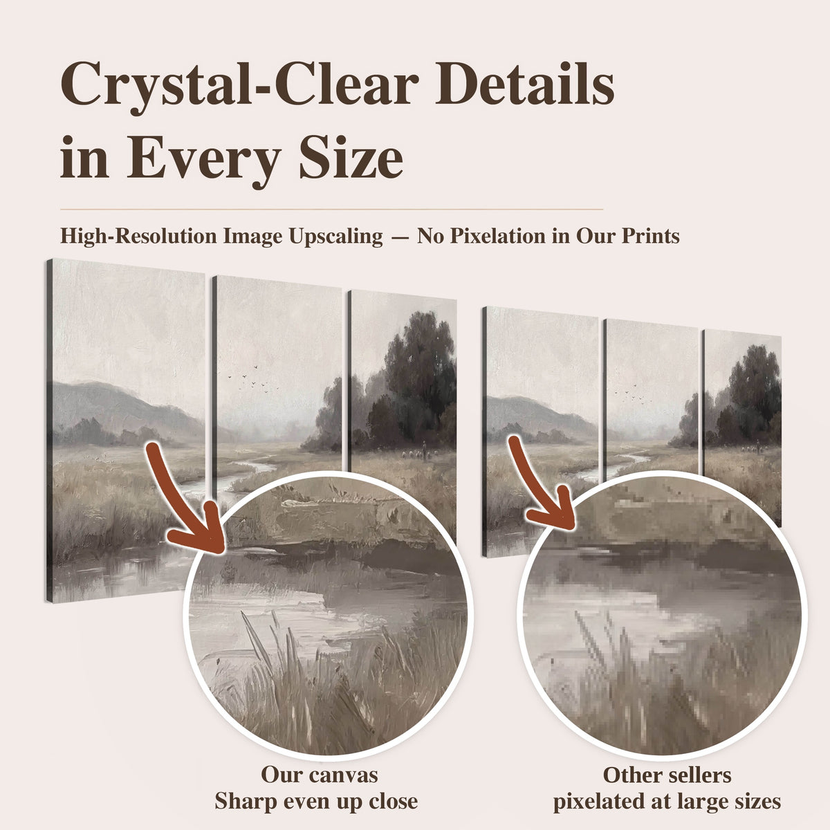 Misty meadow stream painting high-resolution print quality comparison