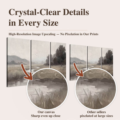 Misty meadow stream painting high-resolution print quality comparison