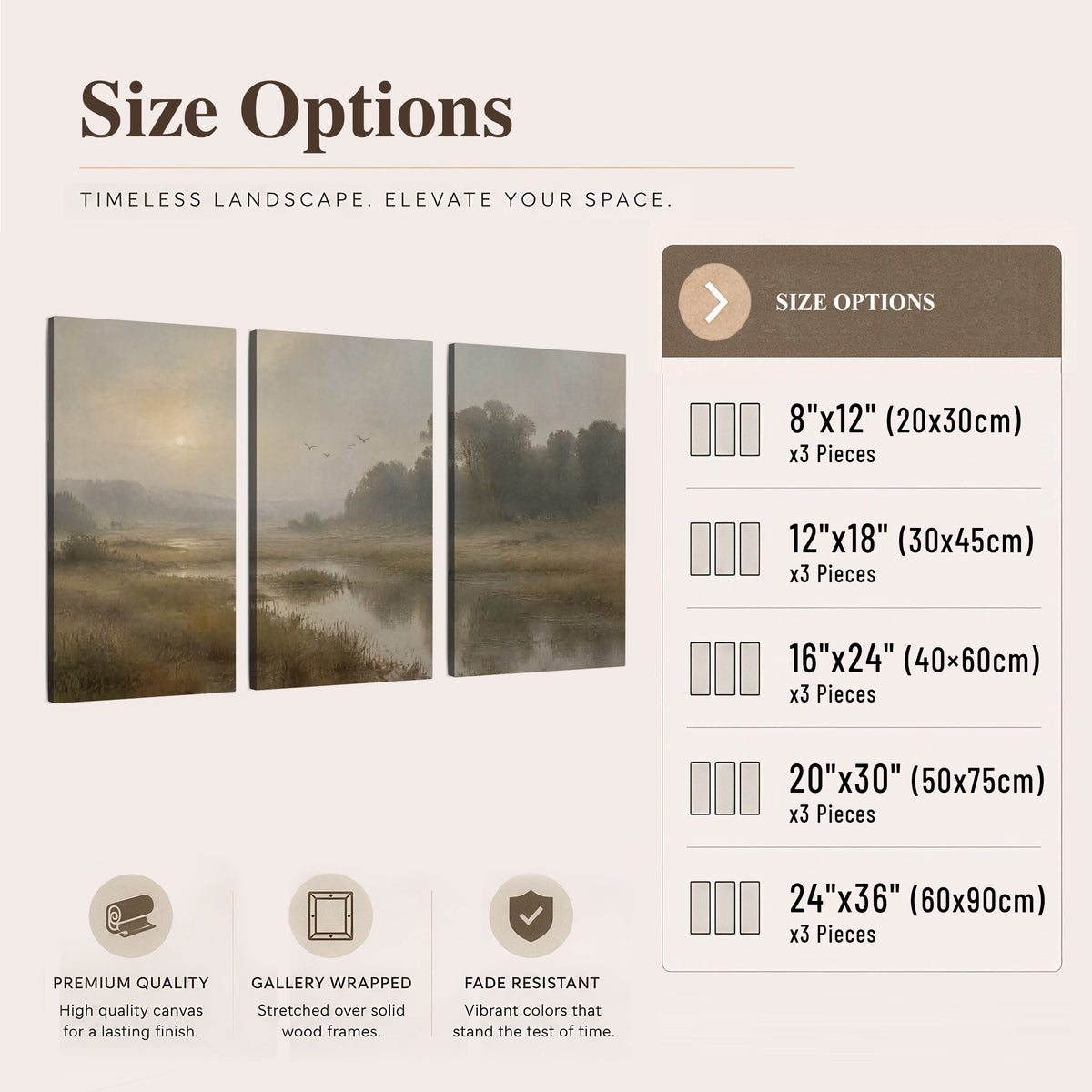 Golden marsh sunrise painting 3 piece canvas wall art size options